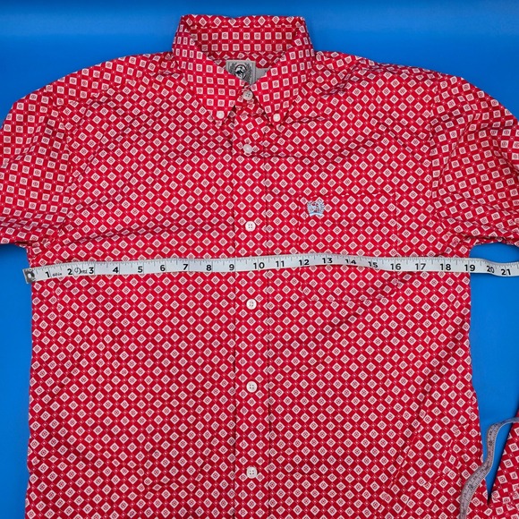 Cinch Kids Long Sleeve Button Up Western Shirt Red White Diamond Print XL 14 - Picture 4 of 8